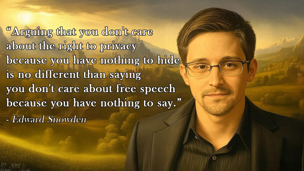 "Arguing that you don't care about the right to privacy because you have nothing to hide is no different than saying you don't care about free speech because you have nothing to say."