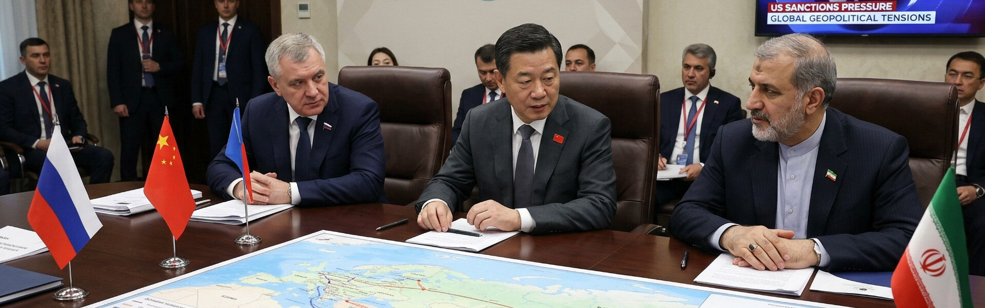 The economic alignment of Russia, China, and Iran in the face of American economic and military pressure.