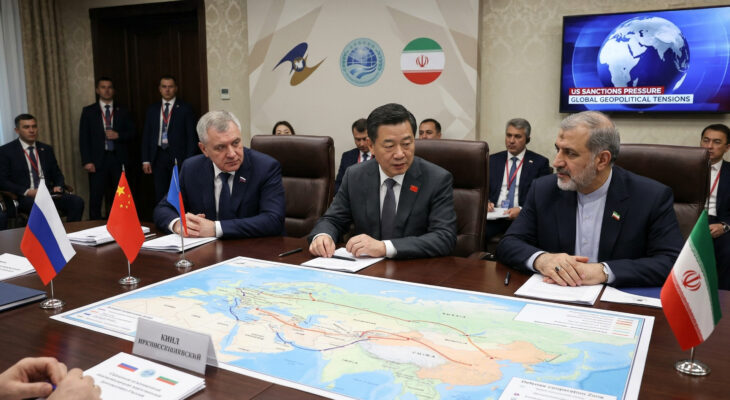The economic alignment of Russia, China, and Iran in the face of American economic and military pressure.