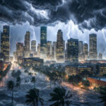 City being battered by a hurricane