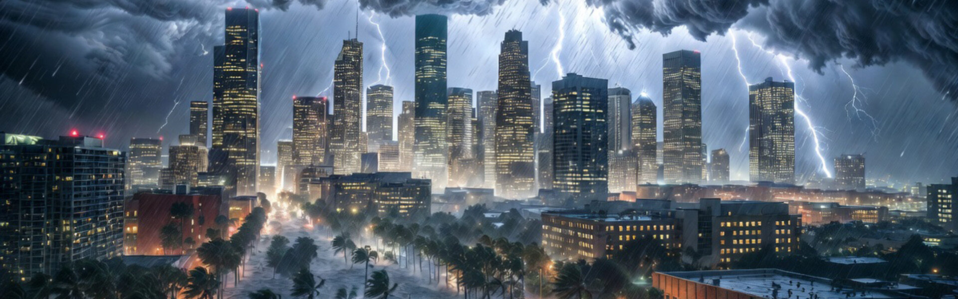 City being battered by a hurricane
