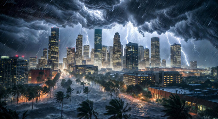 City being battered by a hurricane
