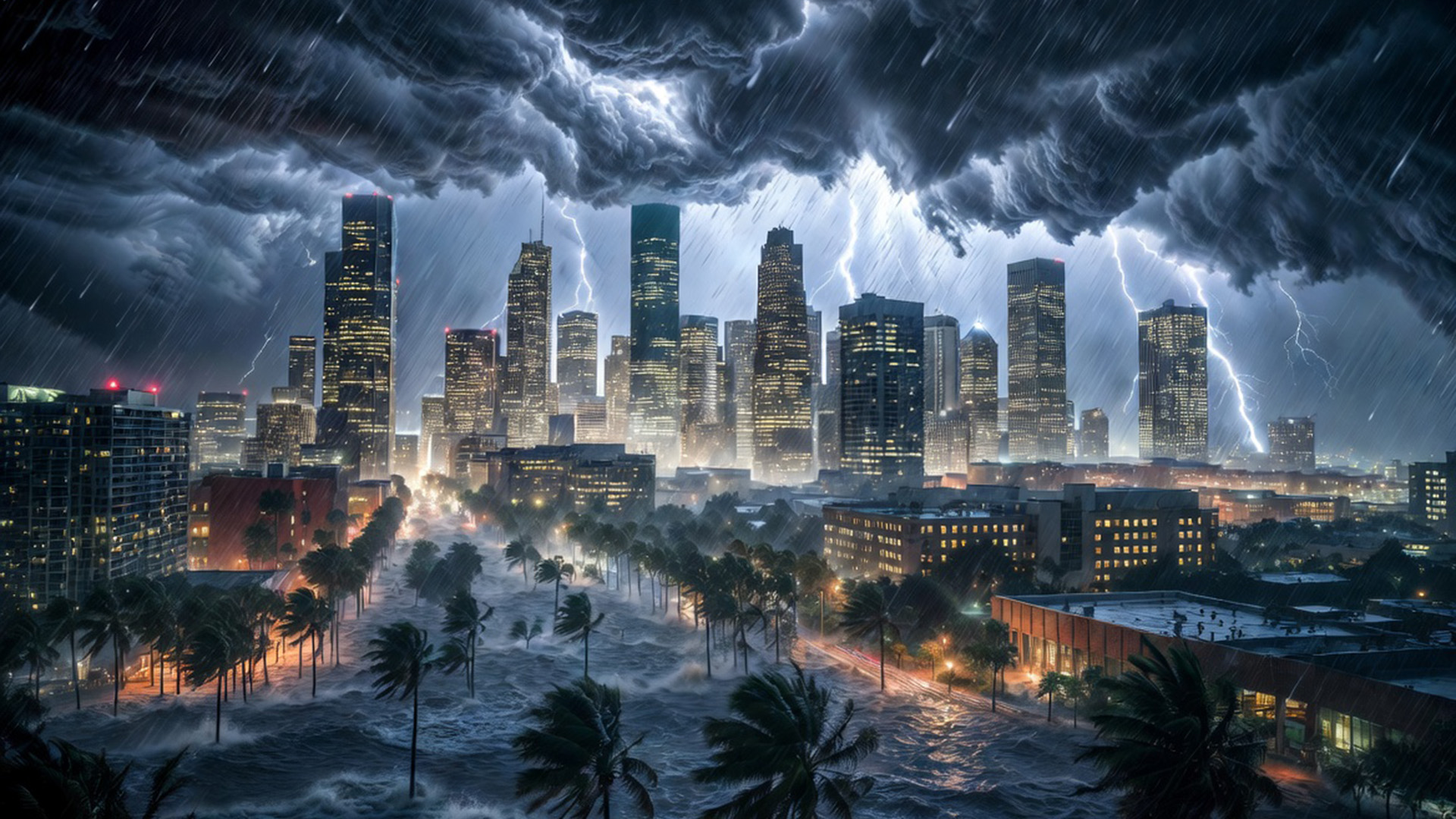 City being battered by a hurricane