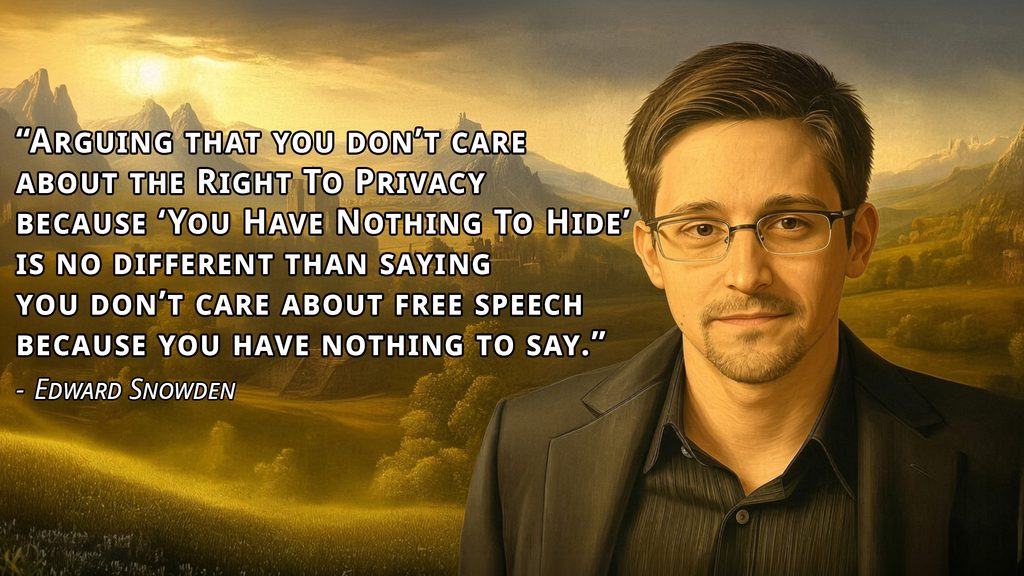 "Arguing that you don't care about the right to privacy because you have nothing to hide is no different than saying you don't care about free speech because you have nothing to say."